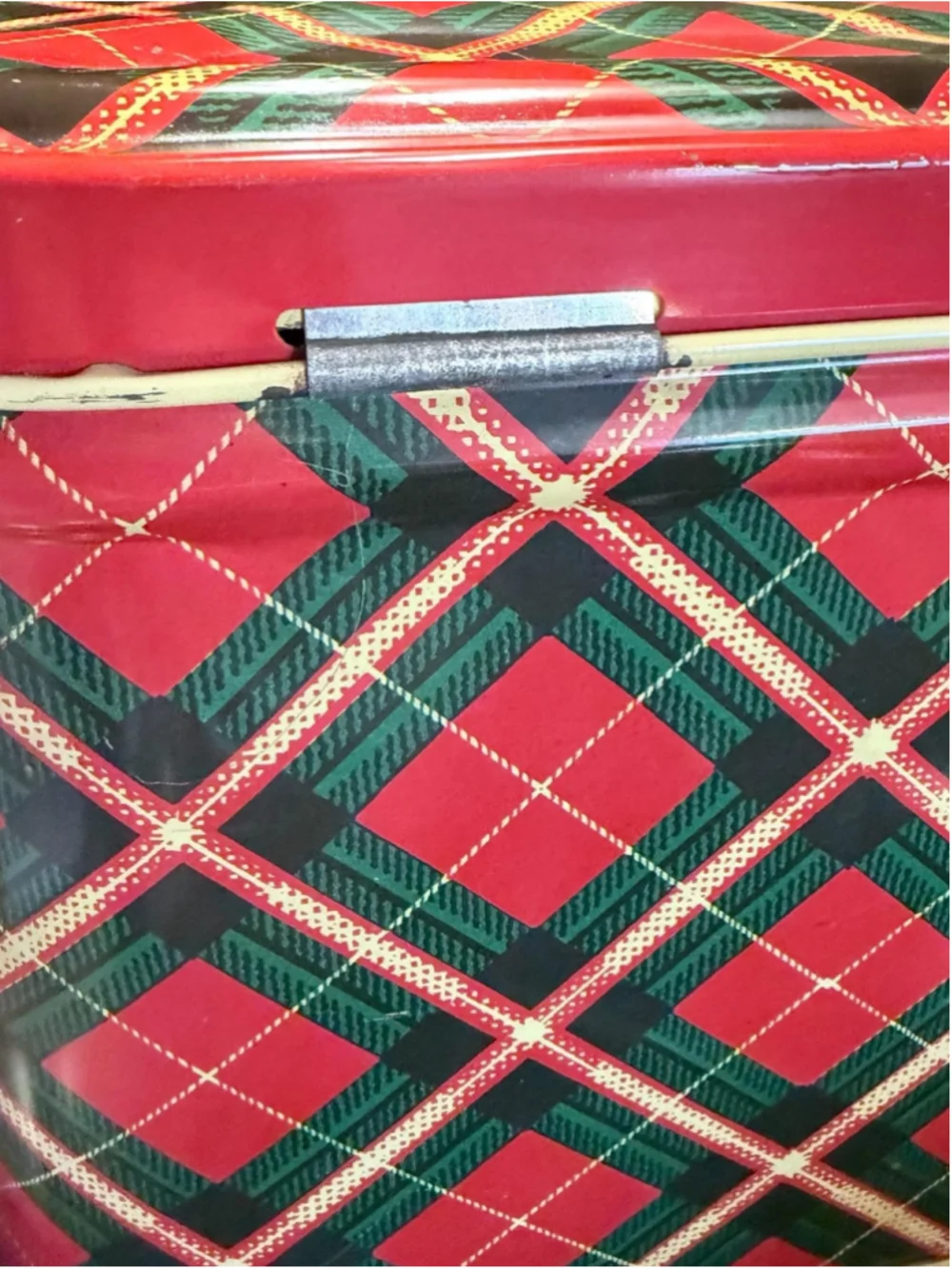 Vintage 1950s Tartan Plaid Metal Bread Box Red Green Yellow Mid Century Kitchen